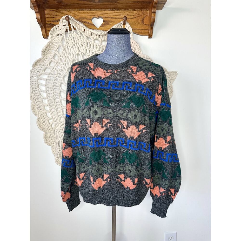 Vintage 90s Italian Wool Blend Coogi Style Geometric Sweater Size Medium